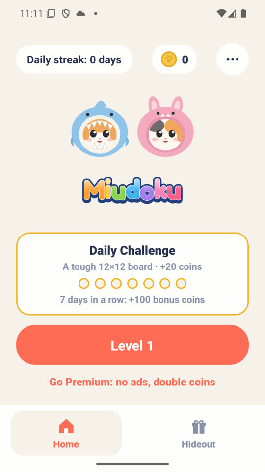 Home screen with the daily challenge
